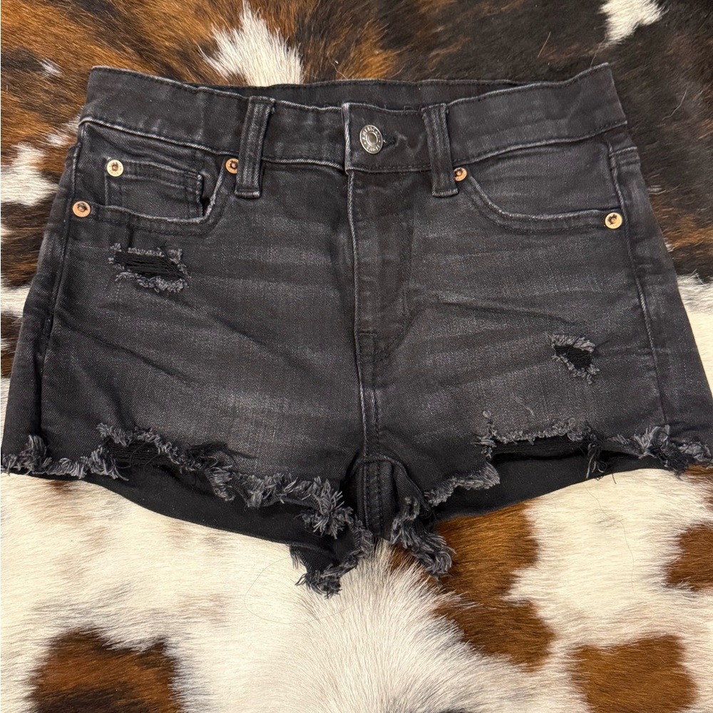 Distressed American Eagle Black Denim Shorts